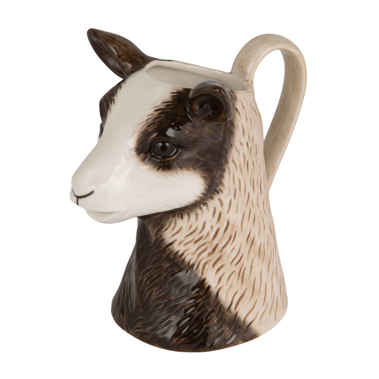 Hello Honey 12-Ounce Stoneware Goat Shaped Pitcher, Brown and White